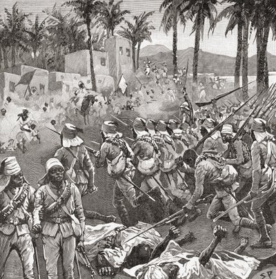 Anglo-Egyptian troops storm the village of Ferkeh at the Battle of Ferkeh or Firket, 7 June 1896, during the Mahdist War by Unbekannt