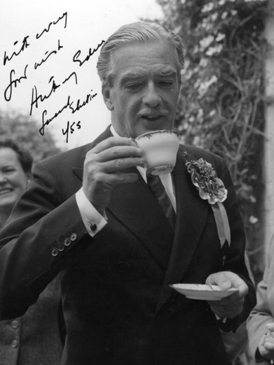 Anthony Eden, British Conservative politician, drinking a cup of tea, 1955 by Unbekannt