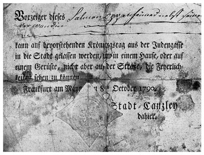 Anti-semitism: a pass issued to Jews at Frankfurt, 1790 by Unbekannt