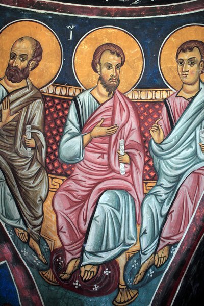 Apostles Representation Around Christ and the Last Judgement (Detail) of the Byzantine Fresco from the Narthex Vault of the Church of Asinou, Last Judgement Scene, 14th Century (1332) UNESCO, World Cultural Heritage Site, Troodos Region, Cyprus by Unbekannt