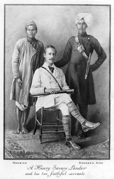 Arnold Henry Savage Landor and his two faithful servants, 1898 by Unbekannt
