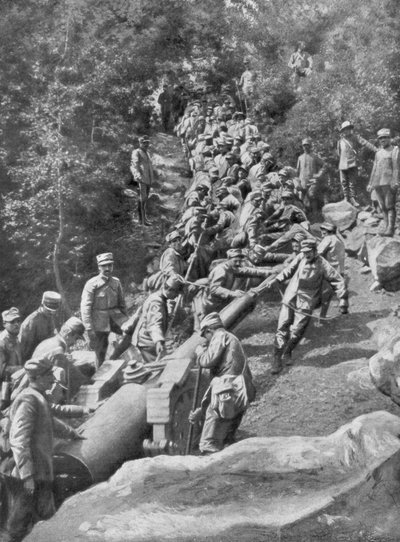 Artillery Piece Being Pulled by 600 Soldiers, Second Battle of the Isonzo, World War I by Unbekannt