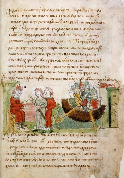 Askold and Dir asked by Rurik for permission to go to Constantinople from the Radziwill Chronicle, 15th century by Unbekannt