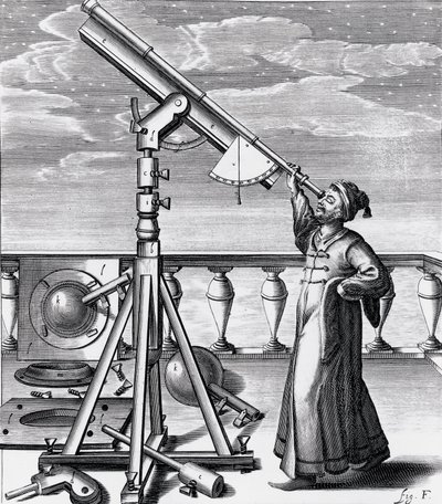 Astronomical telescope with observer by Unbekannt