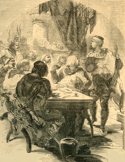 At a Banquet Given by Harold, He Receives the News of the Invasion of the Normans, c1890 by Unbekannt