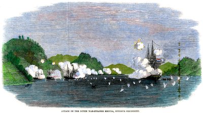 Attack on the Dutch war-steamer Medusa, opposite Simonoseki, Japan, 1863 by Unbekannt