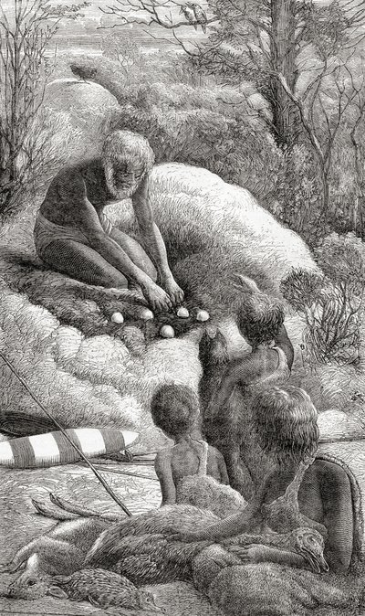 Australian aborigines examine the nest of a megapode by Unbekannt