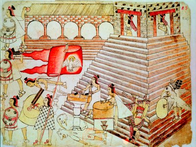 Aztec Warriors Defending the Temple of Tenochtitlan Against Conquistadors by Unbekannt