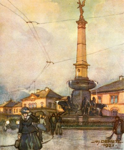 Railway Station with Unification Fountain by Unbekannt