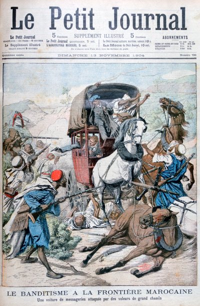 Bandits attacking a mail coach on the Moroccan frontier, 1904 by Unbekannt