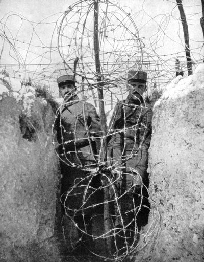Barbed wire surrounding a French trench, World War I by Unbekannt