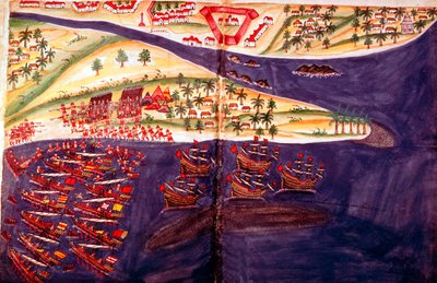 Battle between Muslims and Portuguese at Surat, Gujarat near Bombay, India, c16th century by Unbekannt