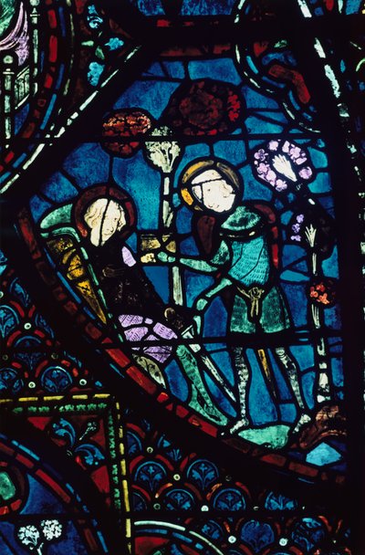 Baudoin tends the dying Roland, stained glass, Chartres Cathedral, France, 1194-1260 by Unbekannt