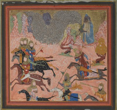Bazur, the Magician, Raises up Darkness and a Storm, Folio from a Shahnama, ca. 1430-40 by Unbekannt
