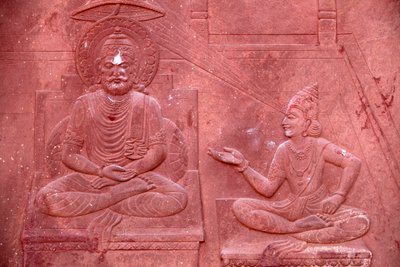 Bhagavad Gita Engraved on a Hindu Temple: Dialogue Between Krishna and Arjuna, Vrindavan, India by Unbekannt