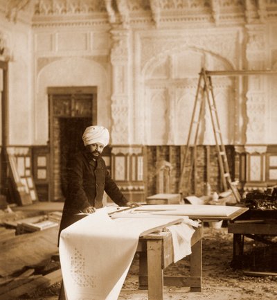 Bhai Ram Singh at Work in the Indian Room, Osborne House, Isle of Wight by Unbekannt