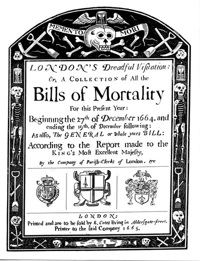 Bills of Mortality Bill for London, Covering Part of the Period of the Great Plague by Unbekannt