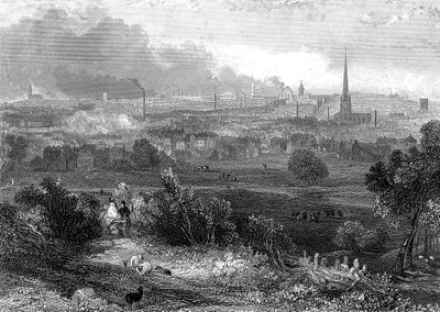 Birmingham viewed from the south showing smoking chimneys by Unbekannt