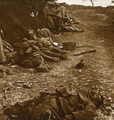 Bodies after the taking of Courcelles, northern France by Unbekannt