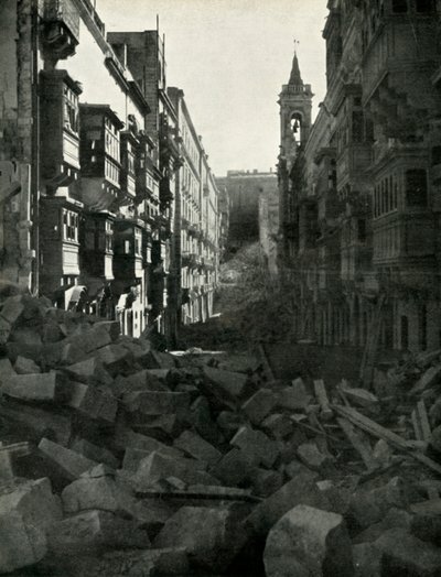Bomb damage on a Maltese street, World War II by Unbekannt