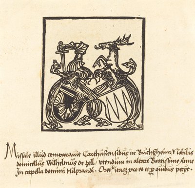 Bookplate of Wilhelm von Zell, in or after 1500 by Unbekannt