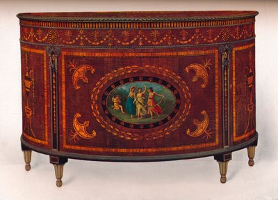 Bow-Fronted Commode with Metal Mouldings and Headings, Veneered and Inlaid with Coloured Woods by Unbekannt