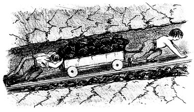 Boy Putters Moving Coal in a Narrow Seam, Lancashire, England by Unbekannt