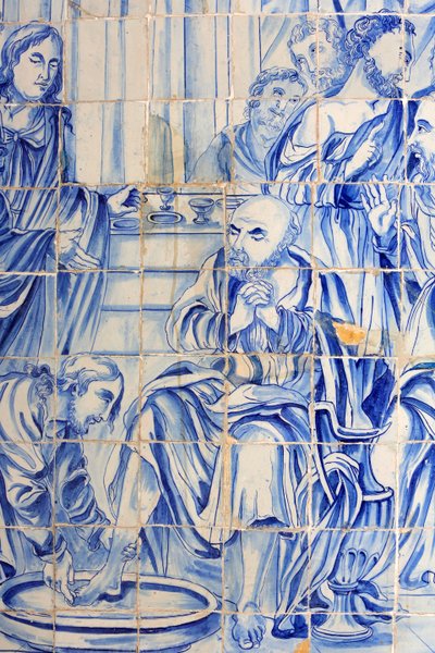 Azulejo in Bonfim church: Jesus washing a disciple