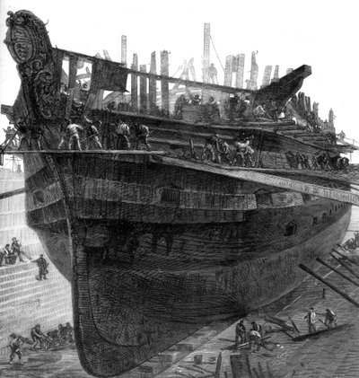 Breaking Up the Hospital Ship Dreadnought at Chatham Dockyard, 1875 by Unbekannt