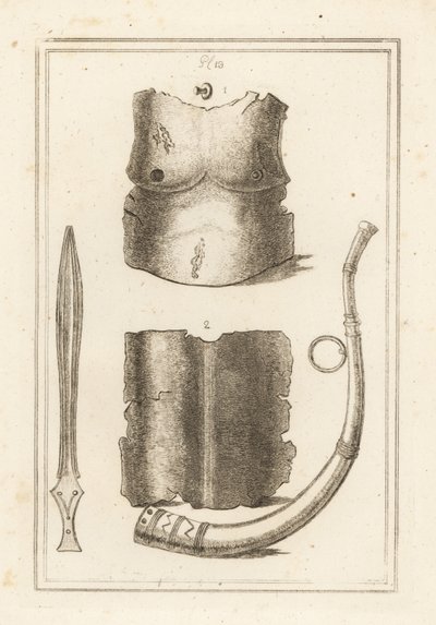 Breastplate and Back-piece of Ancient Roman Cuirass, Roman Lituus, and Ancient Brass Sword by Unbekannt