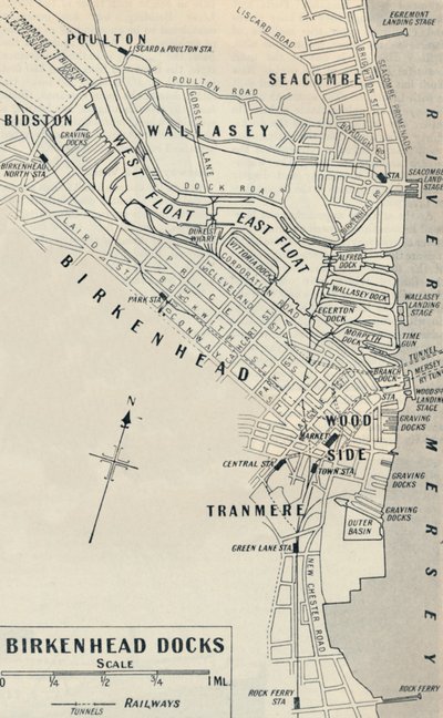 Brikenhead Docks lie on the Cheshire side of the River Mersey, 1936 by Unbekannt
