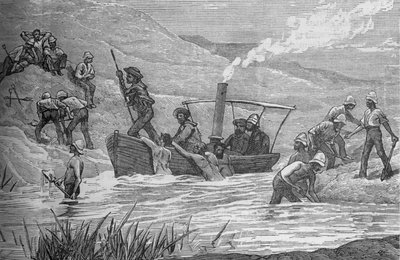 British Soldiers Cutting a Dam Constructed by Arabi at Mahuta, c. 1882 by Unbekannt