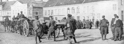 British Horse-Drawn Artillery in a Belgian Village, August 1914 by Unbekannt