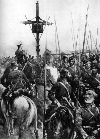 British Troops Passing Through a Galician Village, Spain, First World War by Unbekannt