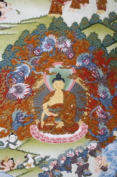 Buddha Sakya Muni surrounded by temptation, Thangka, Bhaktapur, Nepal by Unbekannt