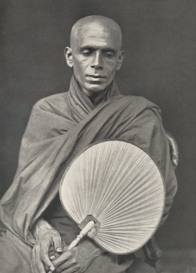 Buddhist Monk of the Burma Sect with Palm Leaf Fan by Unbekannt