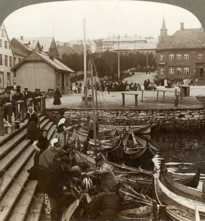 Buying Fish in a Busy Arctic Trading Port, Tromsoe, Northern Norway by Unbekannt