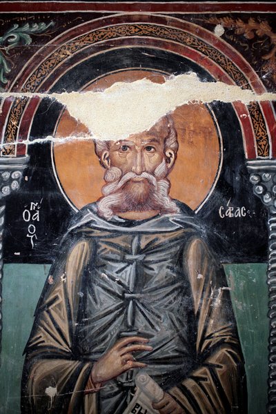 Byzantine Fresco from the 15th Century (Detail): Saint Sabas, Wall Painting, Michael Archangel Chapel, Galata Village, Cyprus, Painted Churches UNESCO Site, Troodos, Cyprus by Unbekannt