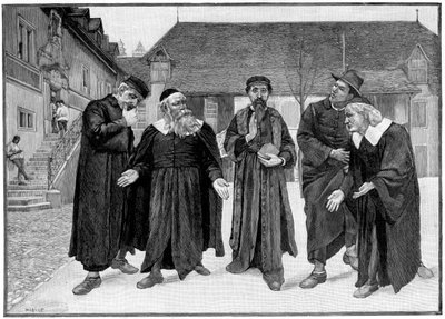 Calvin and the Four Syndics in the Courtyard of the College of Geneva by Unbekannt