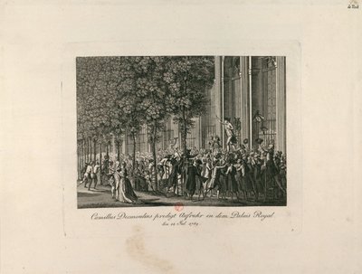 Camille Desmoulins in the Palais Royal Gardens by Unbekannt