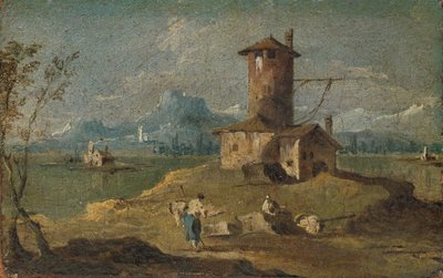 Capriccio with an Island, a Tower, and Houses by Unbekannt
