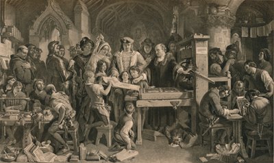 Caxton Showing the First Specimen of His Printing to King Edward IV at Westminster by Unbekannt