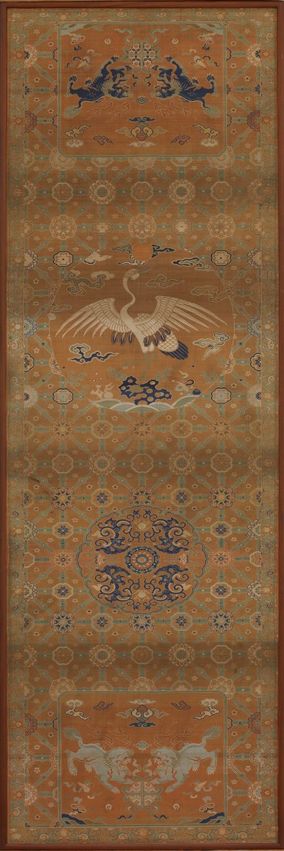 Chair cover with a crane, lions, dragons, auspicious symbols, Qing dynasty, 18th century by Unbekannt