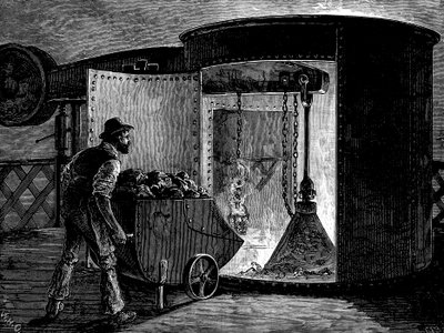 Charging a blast furnace at the Govan Iron Works, Scotland by Unbekannt