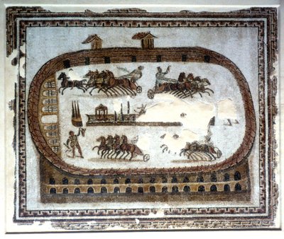 Chariot Race in the Arena, Roman Mosaic by Unbekannt
