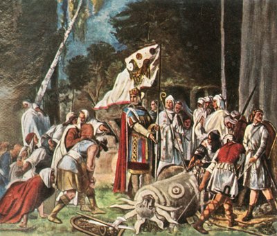 Charlemagne destroys a pagan idol, 1936 by Unbekannt