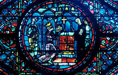 Charlemagne gives relics to the Chapel at Aix, stained glass, Chartres Cathedral, France, c1225 by Unbekannt