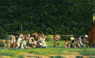Cherokee Indians in Full Native Costume in one of their Ceremonial Dances - On Cherokee Indian Reservation by Unbekannt