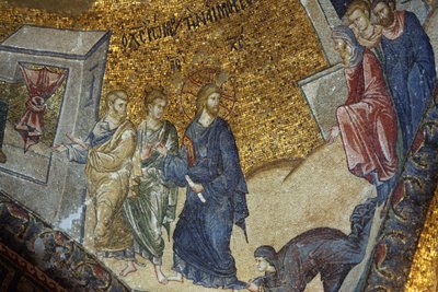 Chora Church museum: mosaic depicting the woman asking Jesus for restoration of her health Istanbul Turkey by Unbekannt