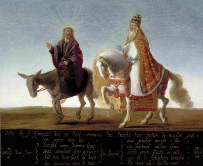 Christ on a donkey, the pope on horseback by Unbekannt
